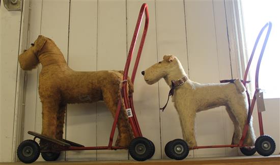 International Model Aircraft (Lines Bros) ride-on terrier dog on wheels & a smaller Lines Bros push-along terrier (both a.f)